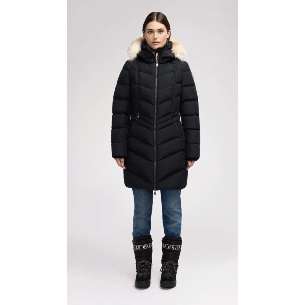 PAJAR January Women S Quilted Down 80/20 BLACK Puffer Faux Fur 550+ / -20C/-4F